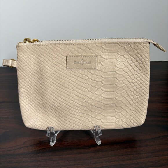 Cole Haan Small Cream Handbag Wristlet Purse Wrist Strap Snakeskin Texture - Picture 1 of 5